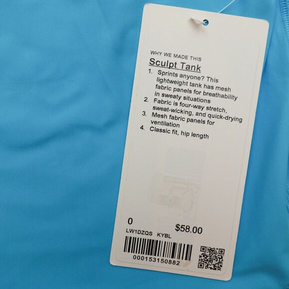 New Lululemon Sculpt Tank Top KYBL Kayak Blue Womens Size 0 - Picture 7 of 7